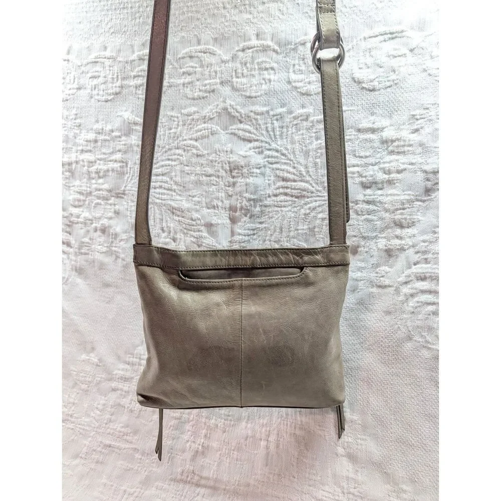 HOBO Cassie Gray Crossbody Bag with Front Zip Pockets - Orange Theme Inside